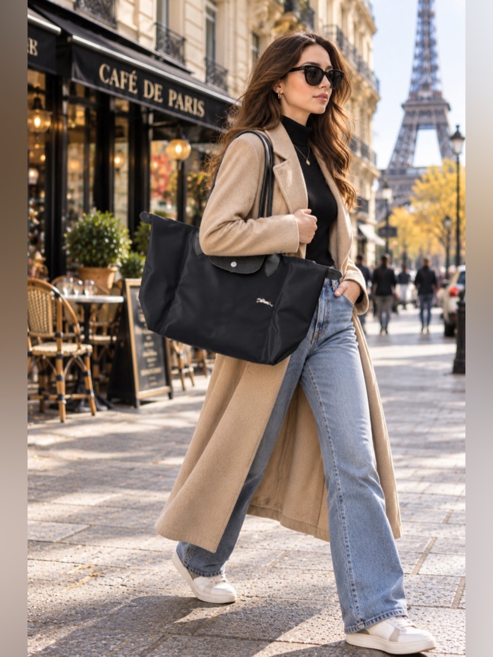 Longchamp Le Pliage large tote bag black color
